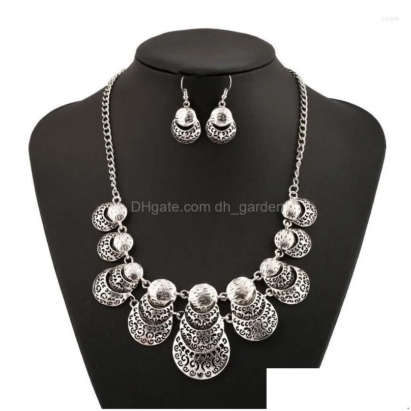 necklace earrings set losodo bohemian retro ethnic style hollow pattern european and american exaggerated jewelry