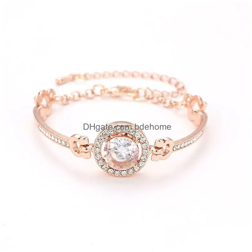 2019 newest fashion rhinestone zircon bangle bracelet high quality gold silver rose gold charm bracelet for women girls gift