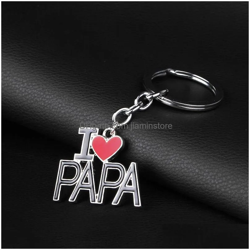 european and american high quality couple keychain fathers mothers day gift i love mom dad metal key ring jewelry fashion design