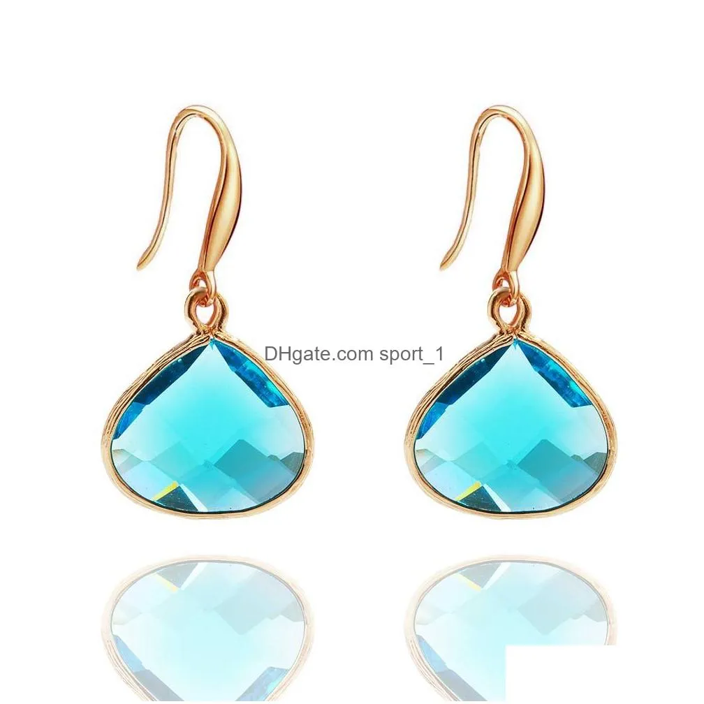  glass crystal teardrop pendant dangle earring for women unique design geometric plating copper hook earring fashion jewelry gift