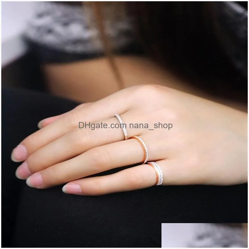 simple style cubic zircon ring for women 2 color cute wedding engagement rings cz crystal sliver plated jewelry gifts