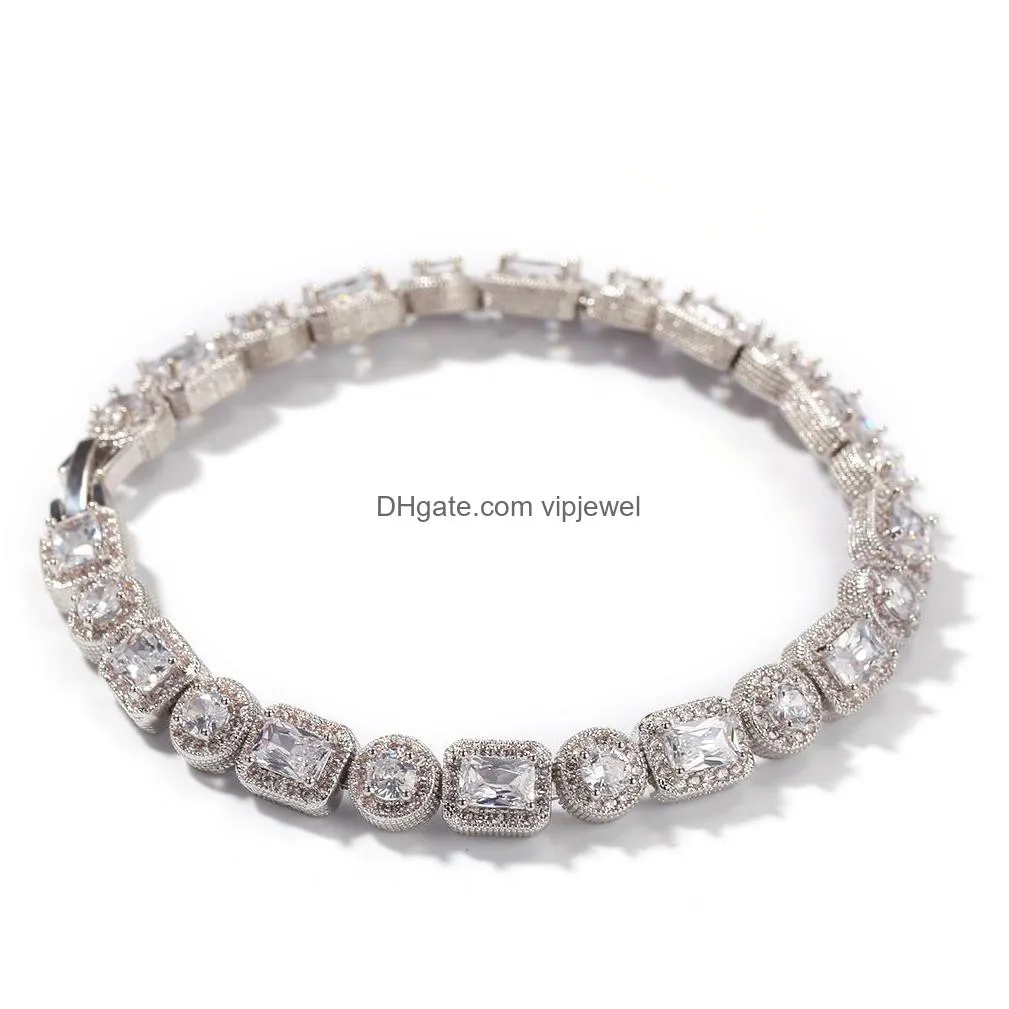 hip hop bracelet full iced out diamond micro cubic zirconia copper  cuban link chain womens mens bracelets