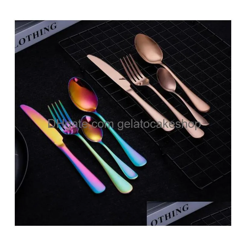 flatware sets gold silver cutlery set spoon fork knife spoons frosted stainless steel food western