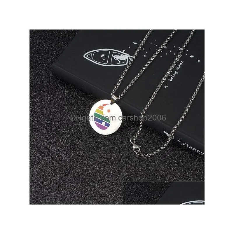 creative stainless steel necklace titanium steel dog tag rainbow pendant necklace hip hop homosexual jewelry gift