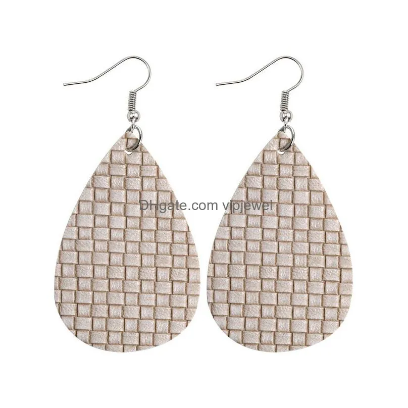 colorful weave pattern lattice pu leather dangle earring for women double side bohemian silver plating hook earring jewelry