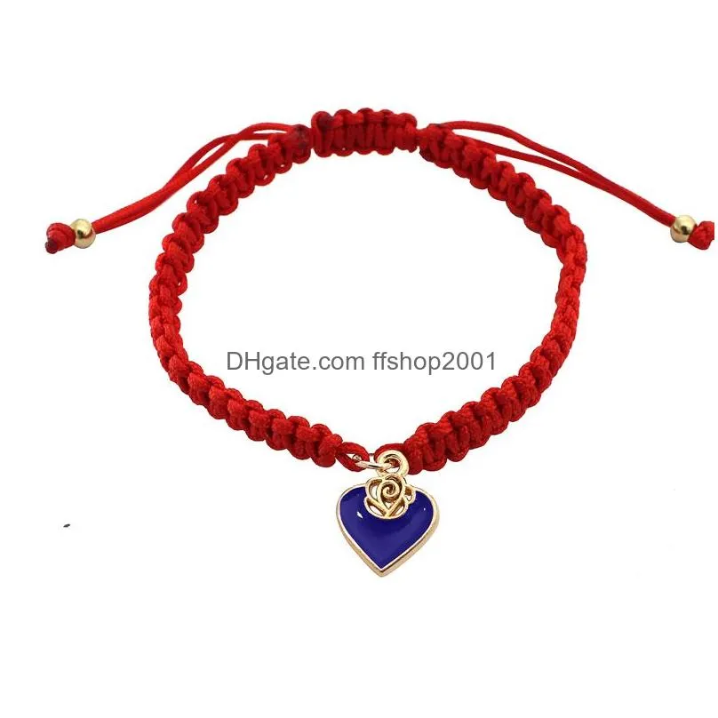 fashion ethnic braided heart charm chain bracelet for women adjustable size red string enamel pendant bracelets valentines day jewelry