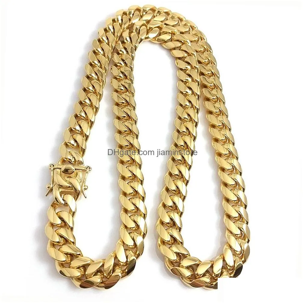 10mm/12mm/14mm  cuban link chain mens 14k gold plated chains high polished punk curb stainless steel hip hop jewelry