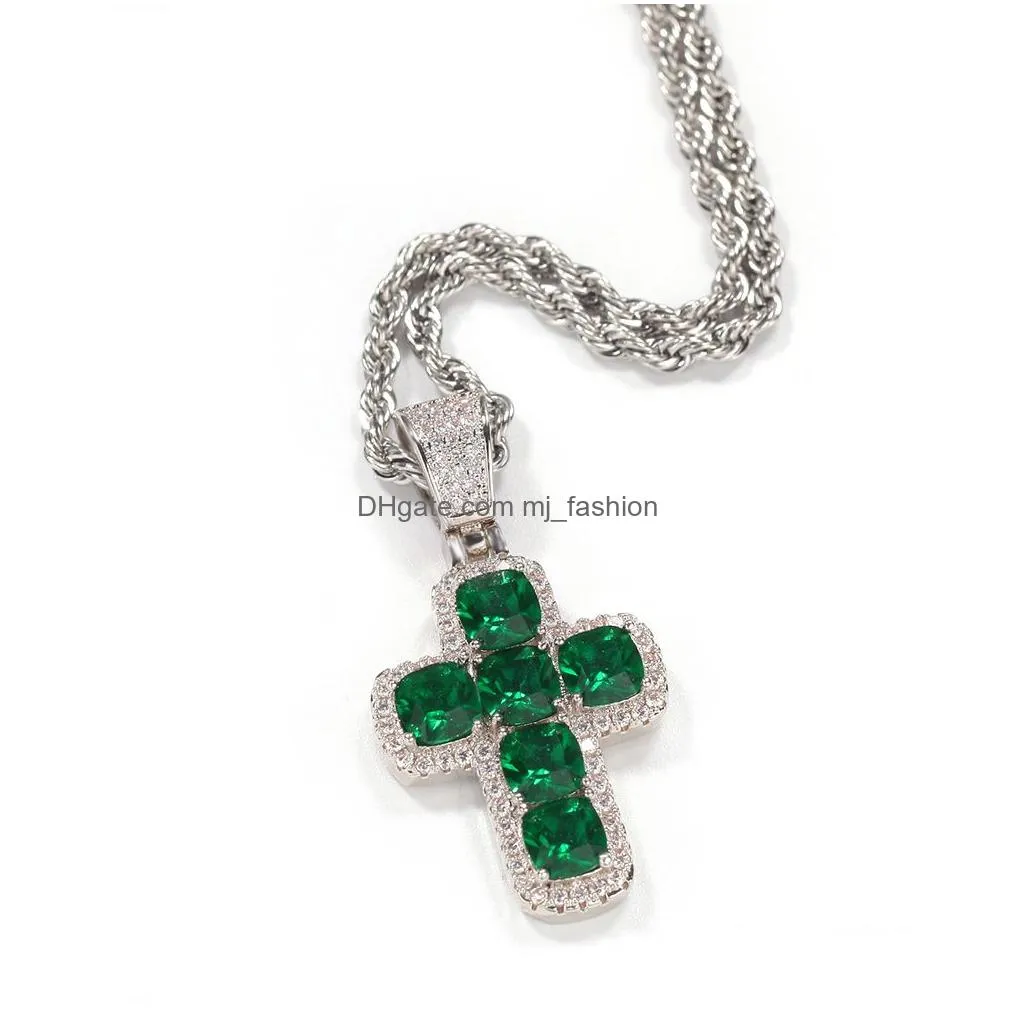 mens hip hop cross cz stone bling iced out pendant necklace jewelry gold slver green diamond statement necklaces gift