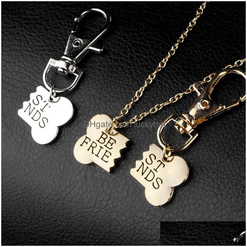 hot selling bone shape friendship pendants keychain necklace for women couple silver gold plating jewelry set fahion heart charm necklaces