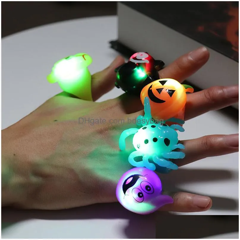 halloween led finger ring party blinking pumpkin bat skull luminous ring toys flash fingernail lights
