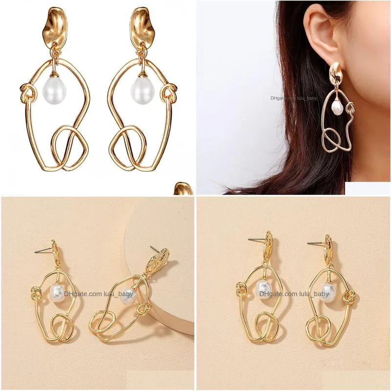 korean trend irregular pearl alloy hoop earrings for women gold color aretes de mujer modernos kawaii jewelry good design gift