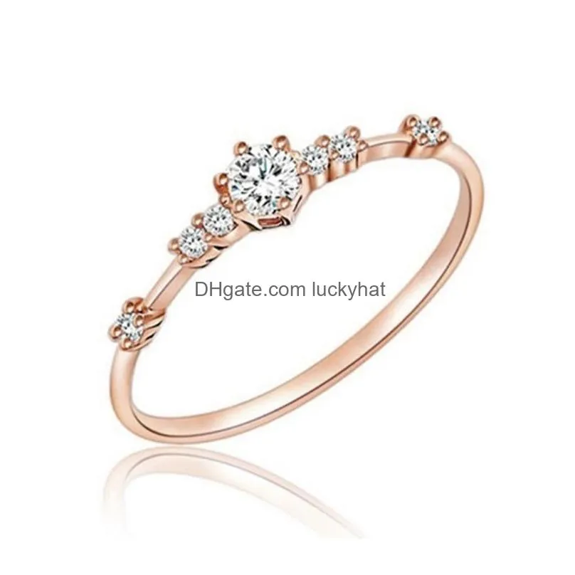 high quality crystal zircon rings for women korea style six prong setting silver gold rose gold color wedding rings fashion jewelry