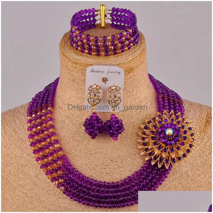 earrings necklace opaque yellow and gold plated crystal african wedding set beads nigerian jewelry sets cs01earrings