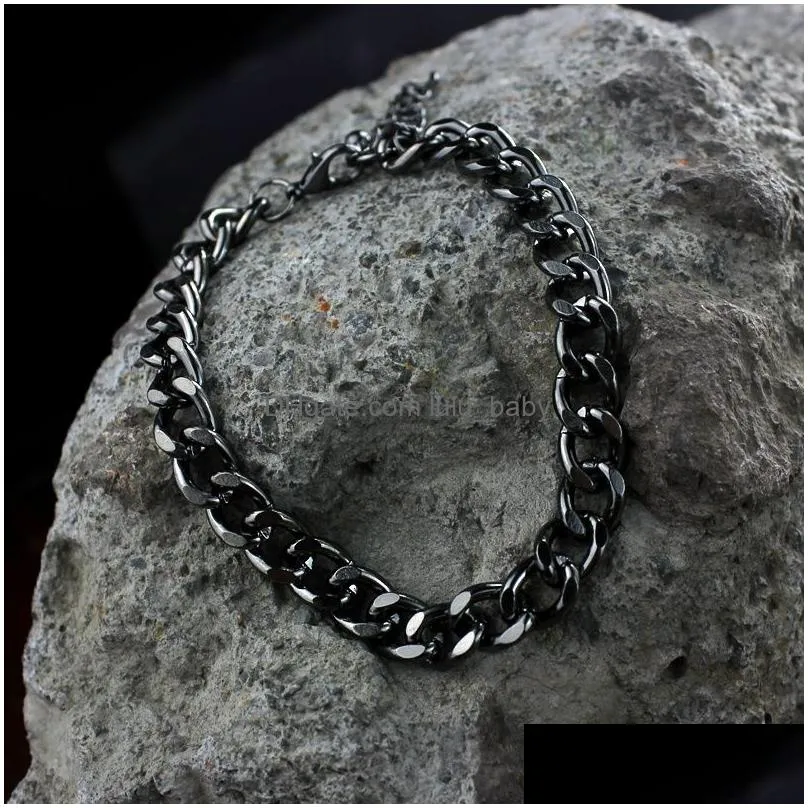 trendy cuban firgo chain bracelet for male women hiphop wrist jewelry gift simple silver color black gold bracelets drop 