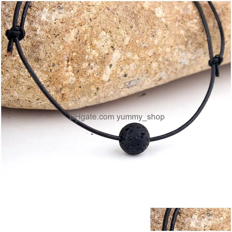  simple natural stone leather anklet for women men europe style ocean adjustable colorful volcanic stone braided rope anklet