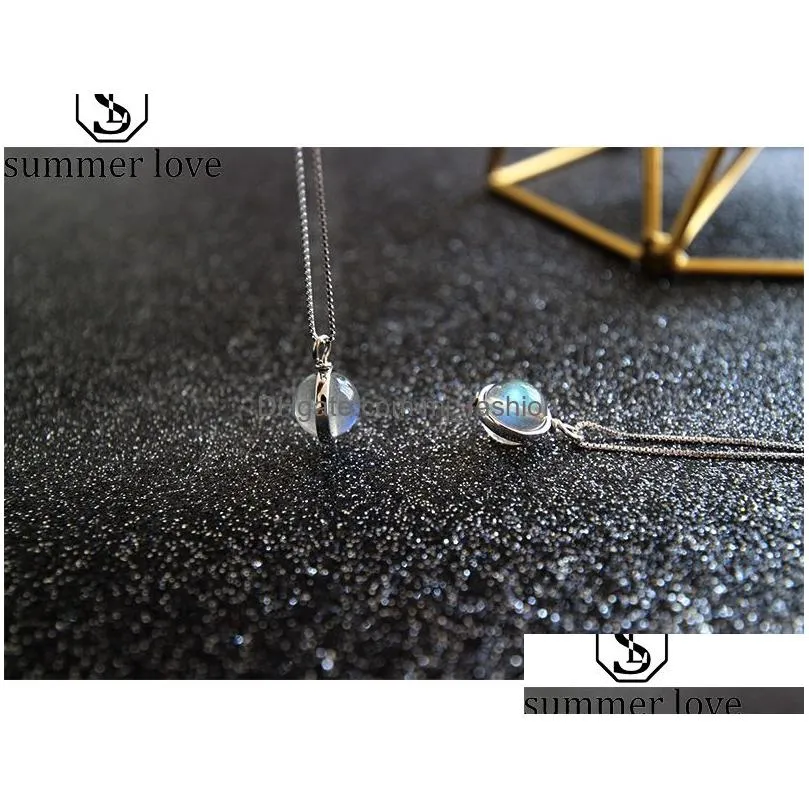 newest moonstone pendant necklace for women pure infinite gem 925 sterling silver box chain necklaces fashion korean jewelry
