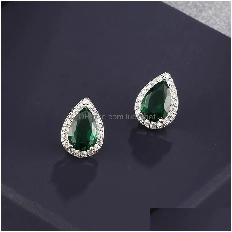 high quality cubic zirconia teardrop stud earring for women elegant 5 color silver plating brides bridesmaids wedding jewelry