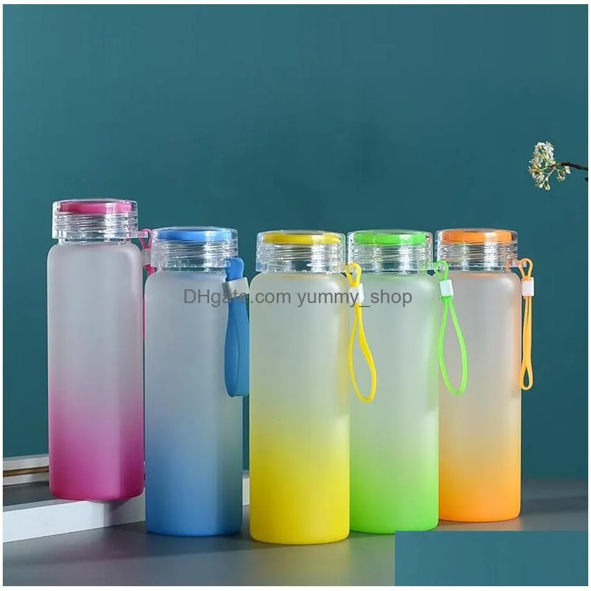 500pcs 6 colors factory price sublimation tumblers water bottle 500ml frosted glass water bottles gradient blank tumbler drink ware