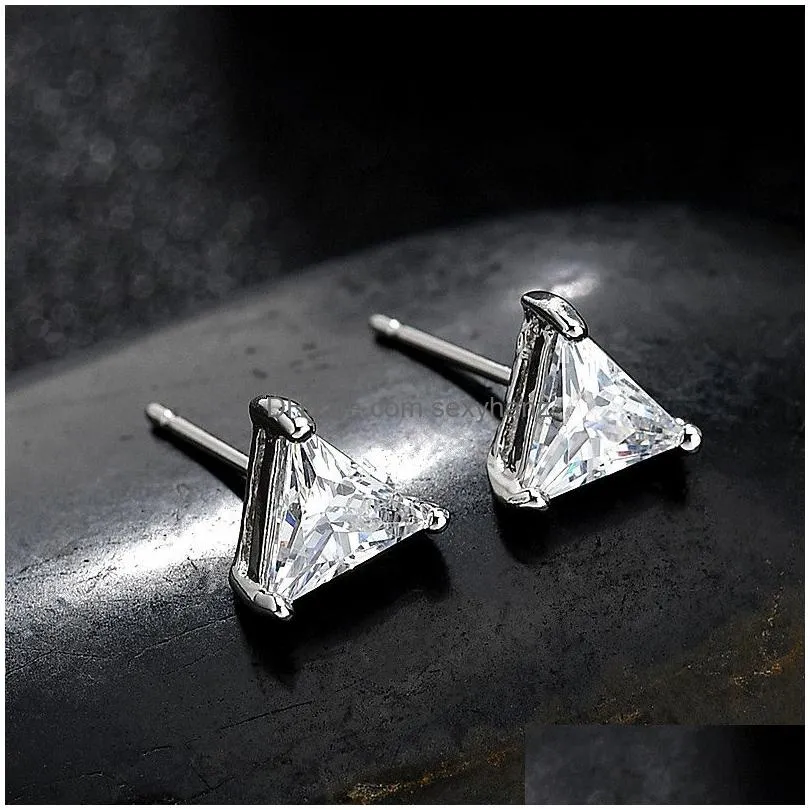 925 sterling silver cubic zirconia stud earrings for girl student heart round square star waterdrop shape a week 7 styles of small