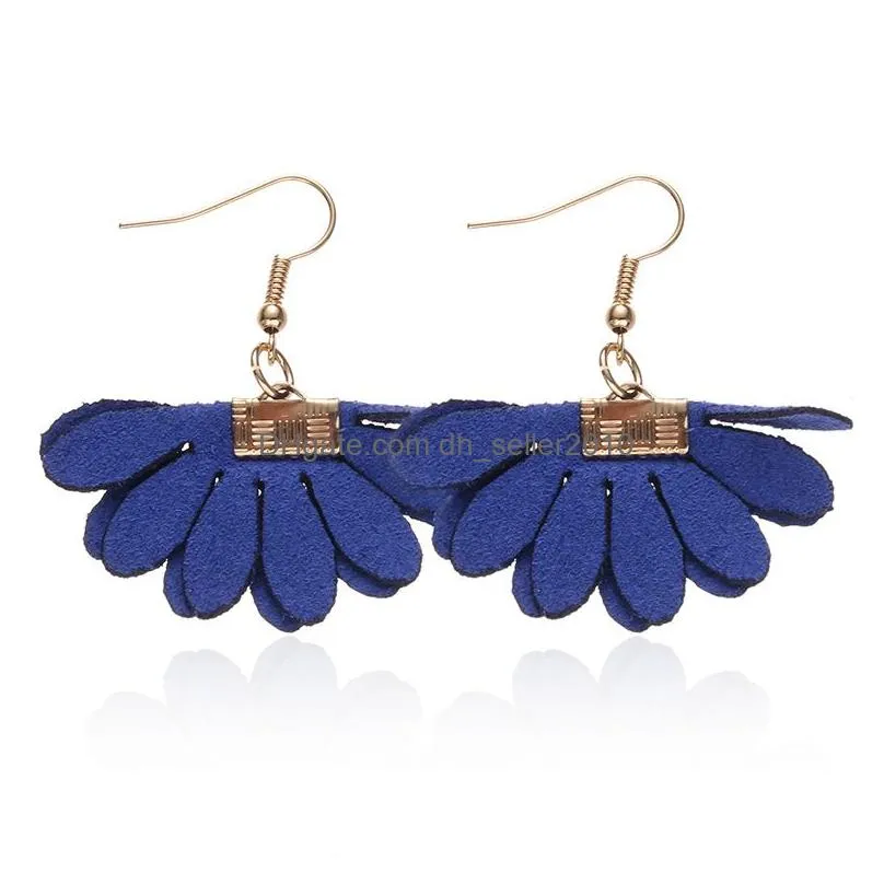 3.5x3cm fashion flower leather earrings for women candy color cute fan shaped dangle earrings girls party wedding jewelry christmas