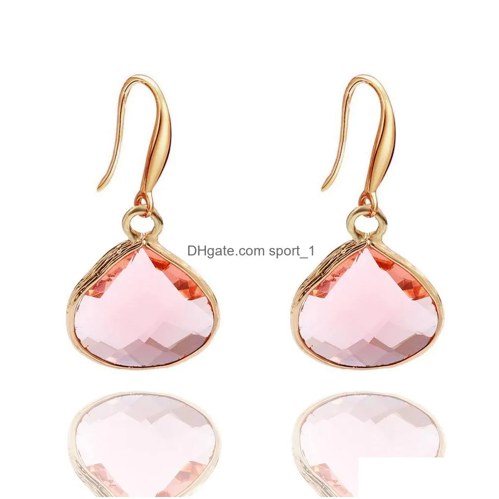  glass crystal teardrop pendant dangle earring for women unique design geometric plating copper hook earring fashion jewelry gift