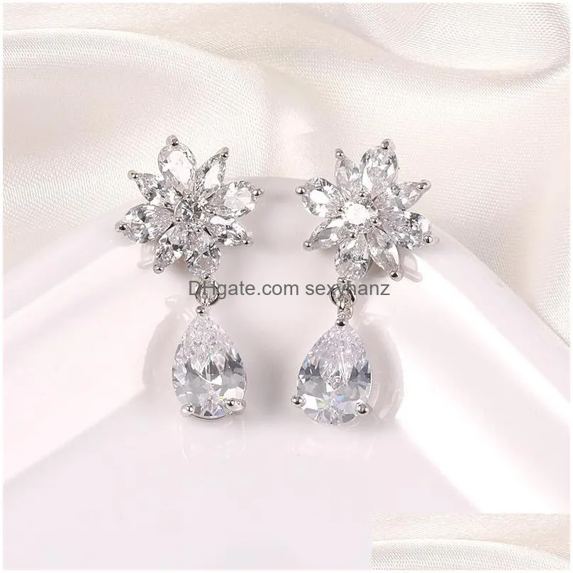 cubic zirconia sun flower waterdrop dangle earrings for women girls bridal earrings fashion evening party bridal wedding designer