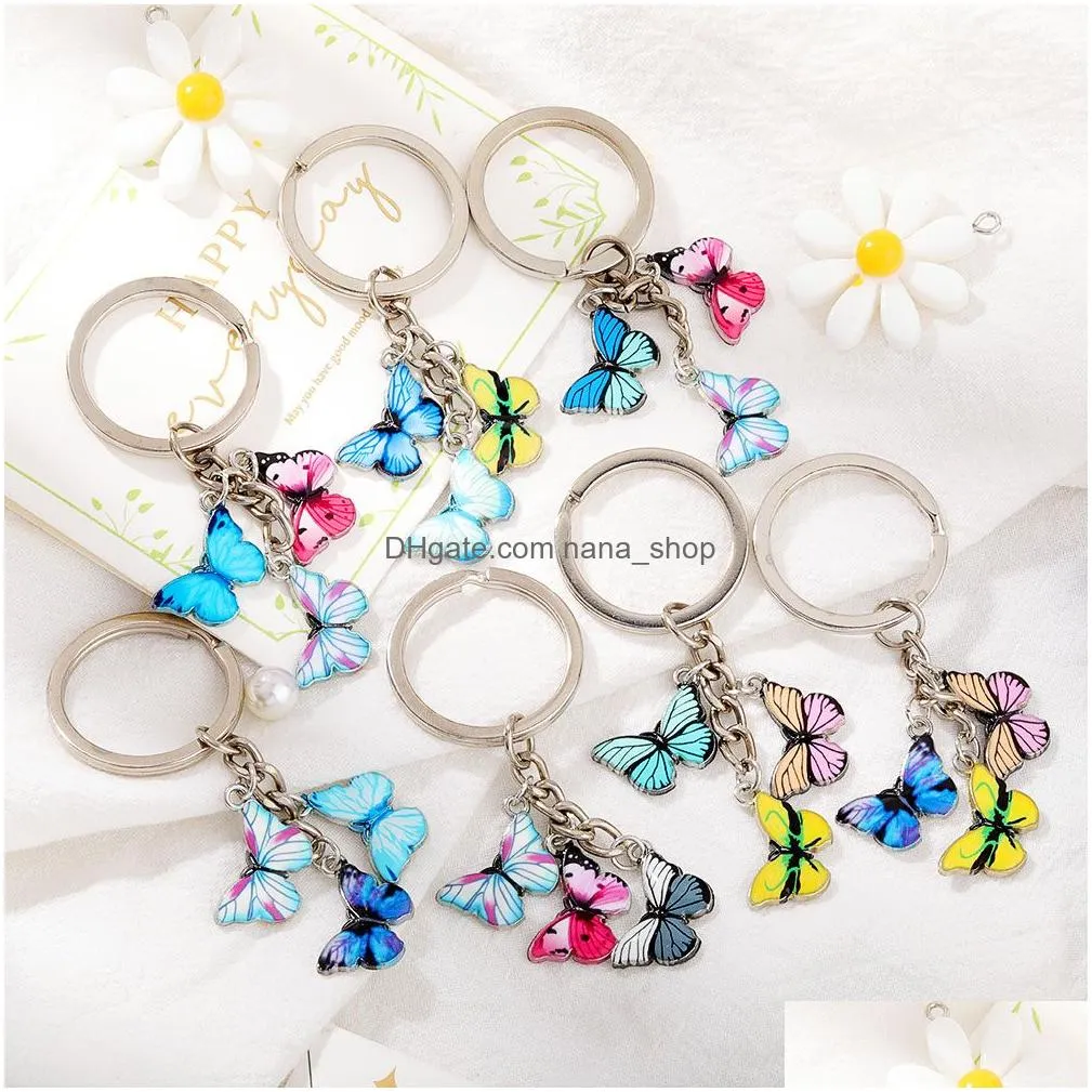 new colorful enamel butterfly keychain insects car key women bag accessories jewelry gifts fashion keyring charms jewellery making