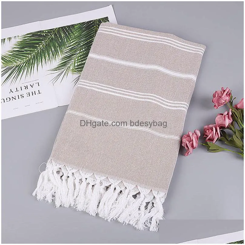 striped cotton turkish sports bath towel travel gym camping bath sauna beach towel with tassels absorbent easy care towels