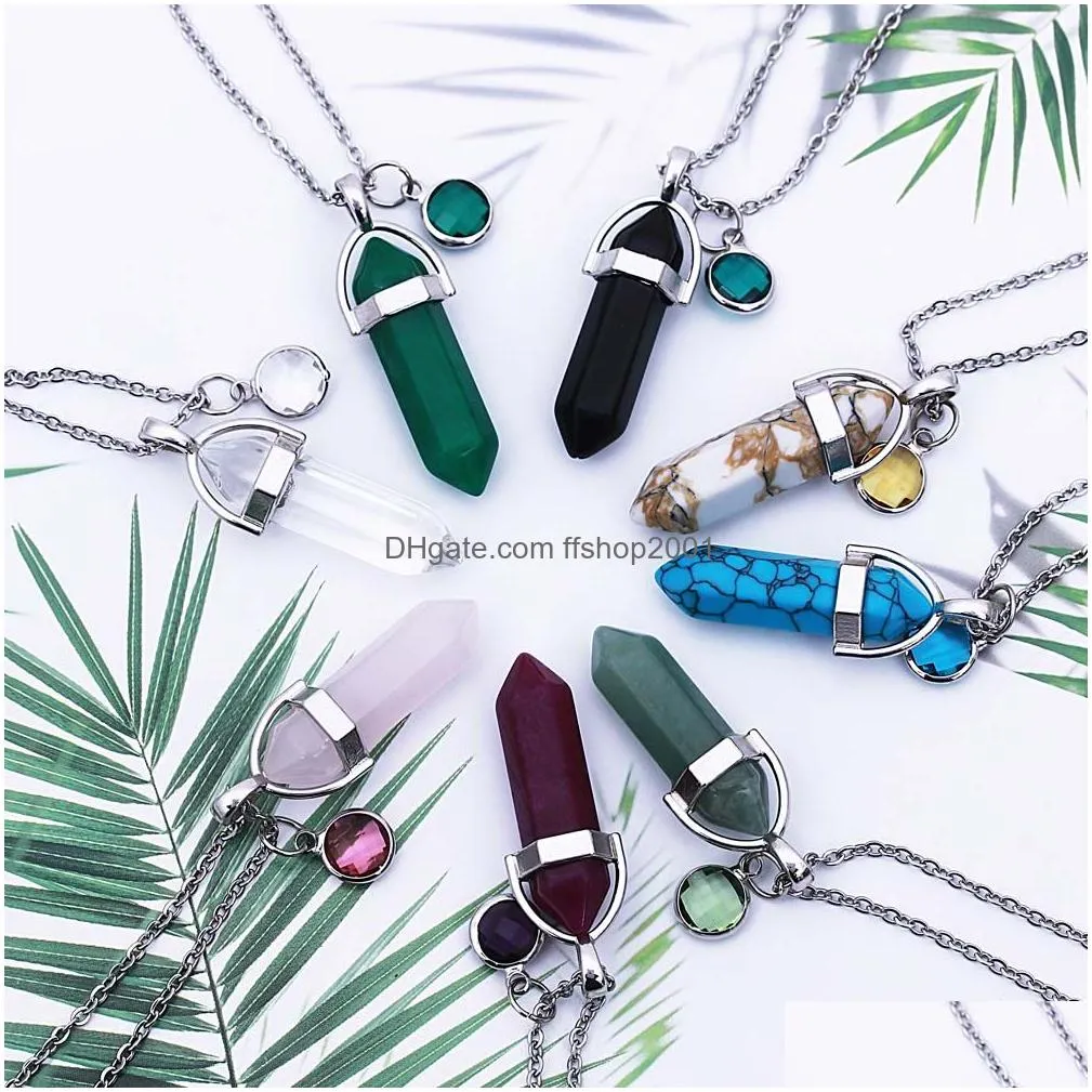  bullet natural stone glass pendant stainless steel chain necklace for women multicolor birthstone adjustable necklace with gift