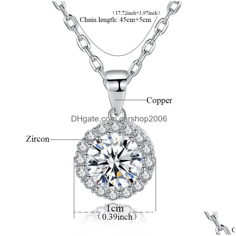 18k gold plated round cut micro cz pendant necklace cubic zirconia halo cluster chain lovers day solitaire high quality crystal wedding anniversary