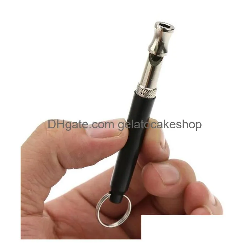pet supplies dog training black and silver nickelplated ultrasonic whistle whistling tube with key ring dogs trainings gadget