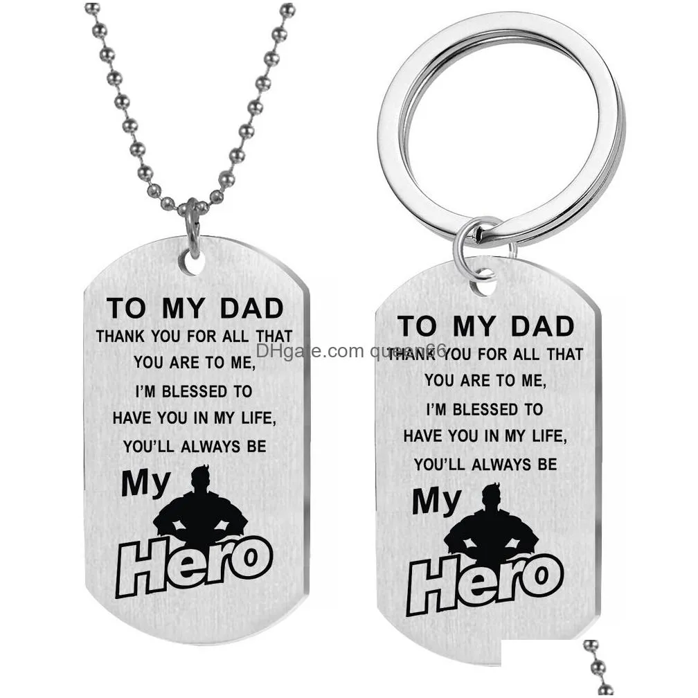 stainless steel dog tag necklaces to my dad you will always be my hero pendant chain necklace men daddy fathers day presents jewelry