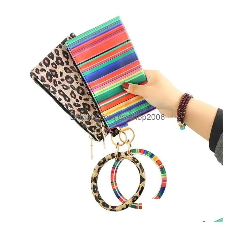 pu keychain bracelet wallet woman handbag sundries leather tassel pendant leopard sunflower print ladies bag gif