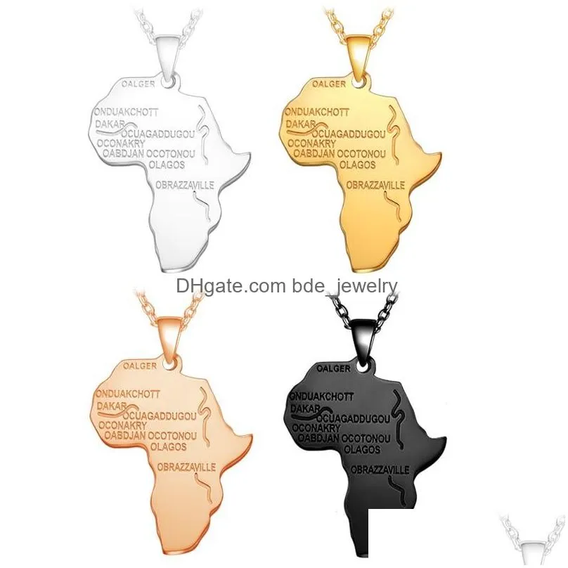 fashion africa map pendant necklace for women men ethiopian jewelry stainless steel long chain hip hop necklaces gifts