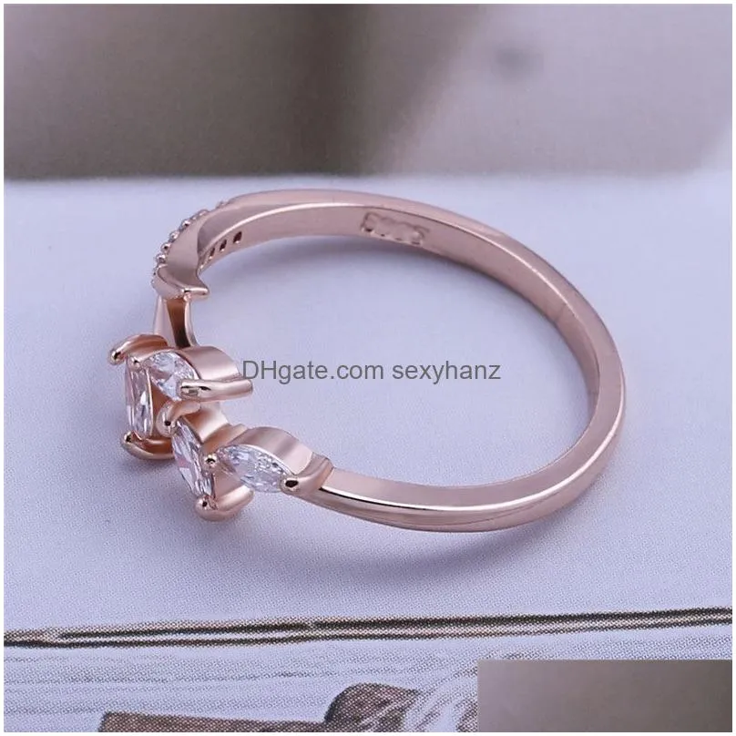 2019 fashion leaf crystal engagement rings womens eternity wedding band rings for female copper inlaid zircon rings jewelry gifts