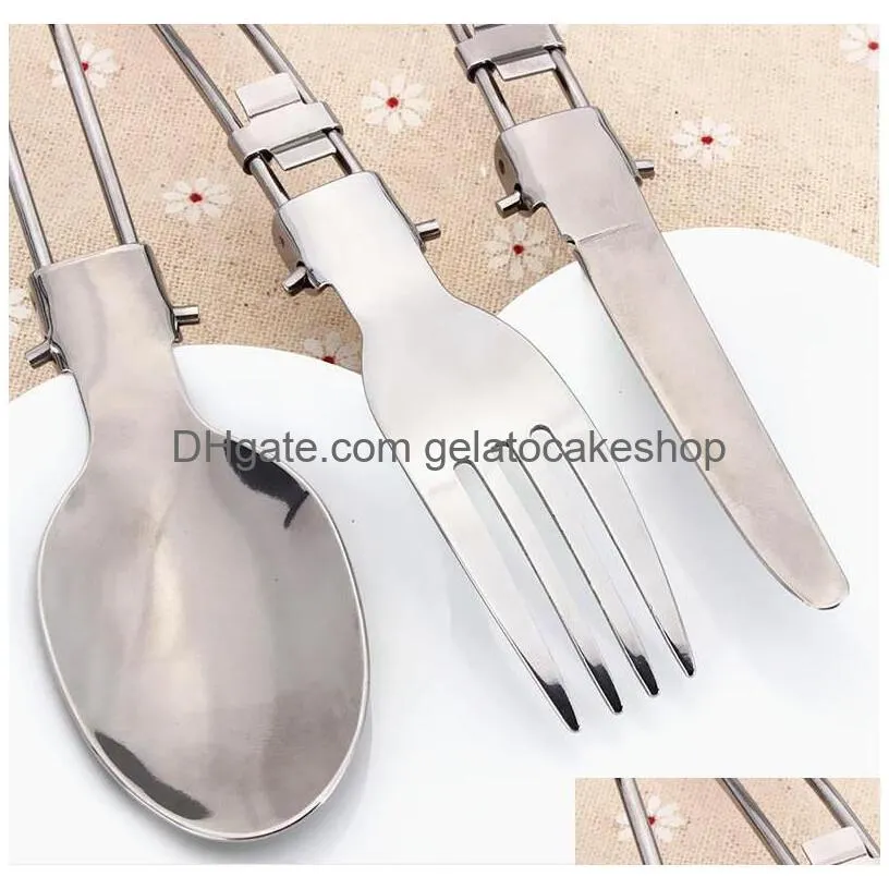 folding portable cutlery set with bag for outdoor travel knife fork spoon stainless steel flatware sets tableware dinnerware