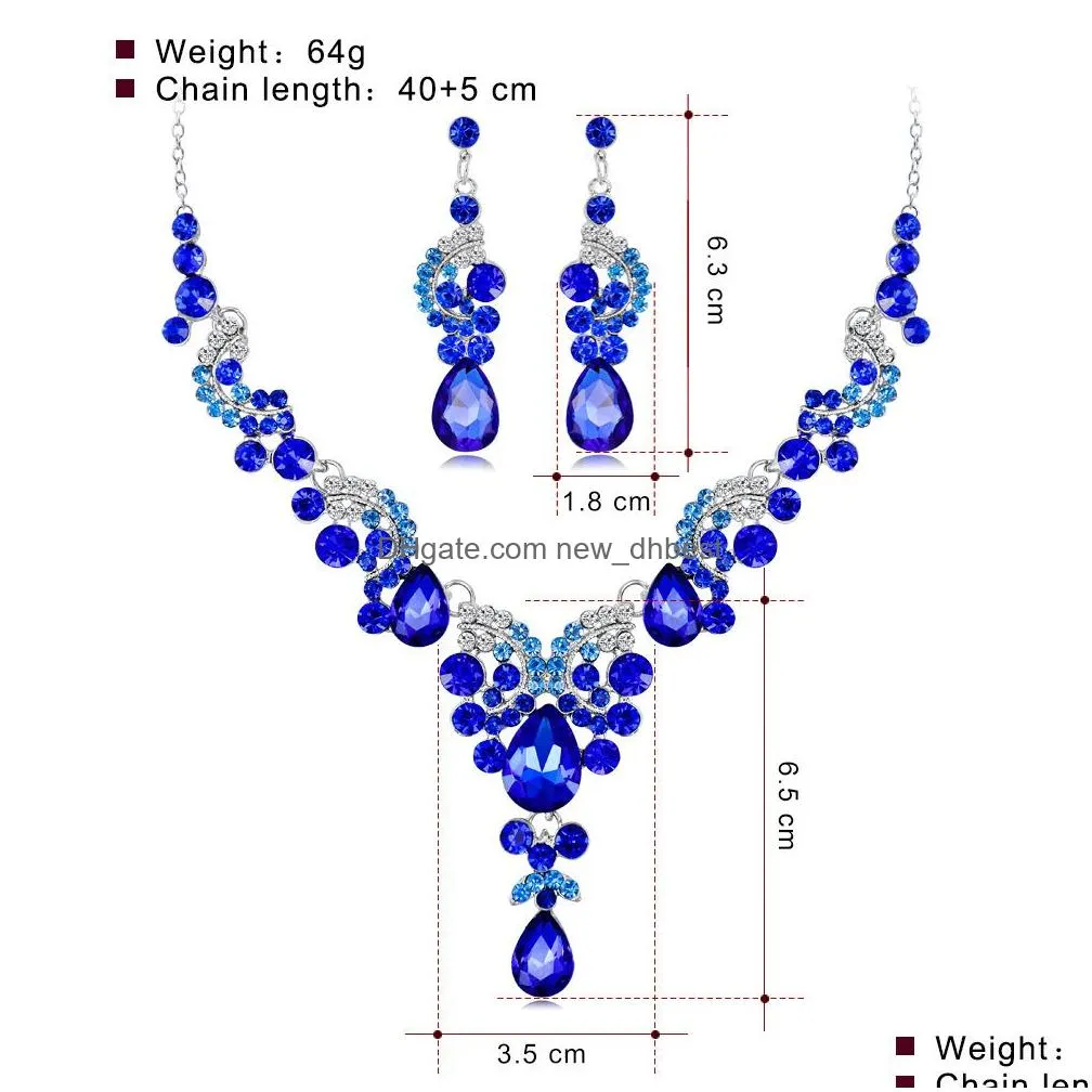 fashion necklaces multicolor crystal stone wedding engagement jewellry sets for brides silver gold color necklace earrings set to women african jewelry