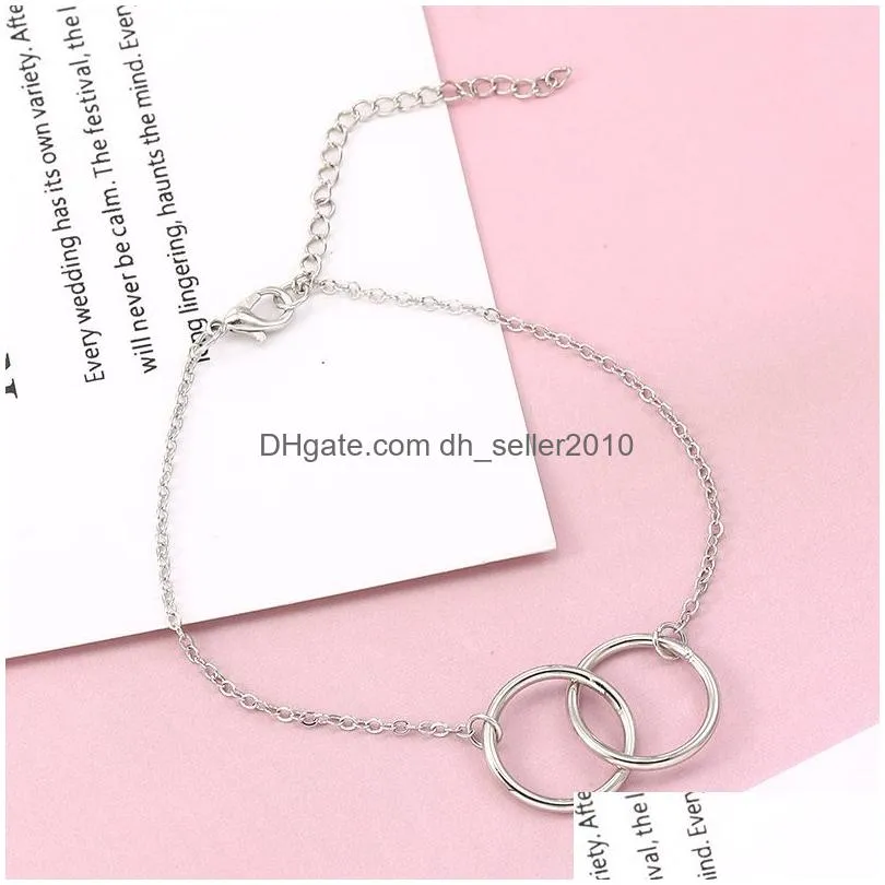 fashion double circle charm bracelet for women handmade round ring gold silver copper chain link braceletspersonality party jewelry