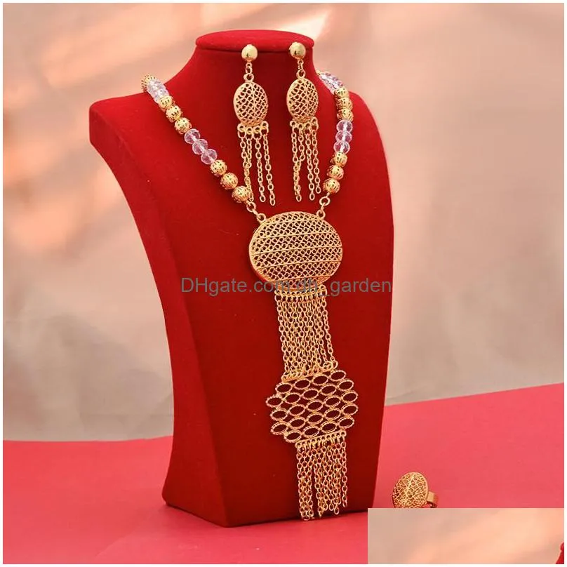 earrings necklace nigeria france 24k gold color jewelry sets for women pendant wedding jewellery set party giftsearrings