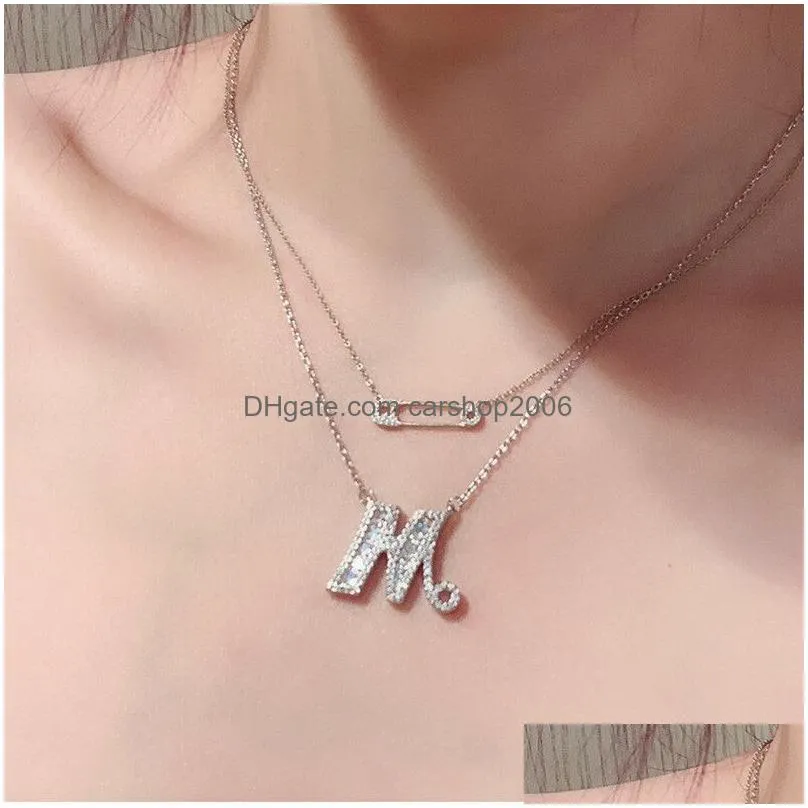26 letters initials pendant necklace zircon pendants long chain for women wedding jewelry alphabets name necklaces birthday gifts
