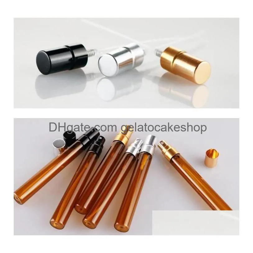 10ml empty amber glass spray bottle small atomizer perfume bottles with silver/gold/black lid