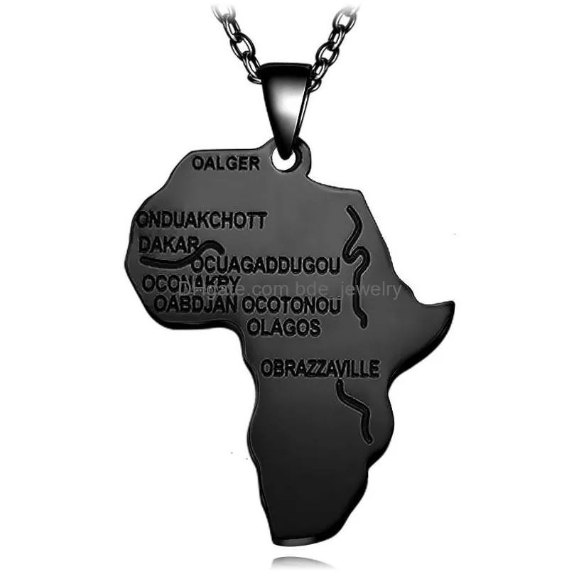 fashion africa map pendant necklace for women men ethiopian jewelry stainless steel long chain hip hop necklaces gifts