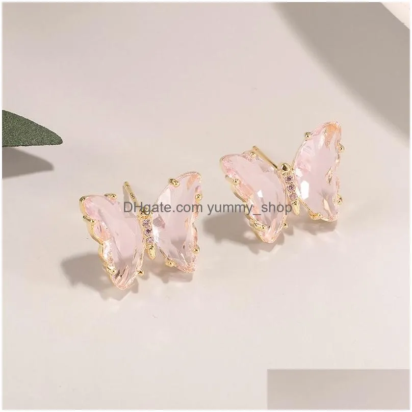 crystal butterfly pendant necklace for women korean style aesthetic miuticolor piercing earring necklaces rings wholesale fashion jewelry set