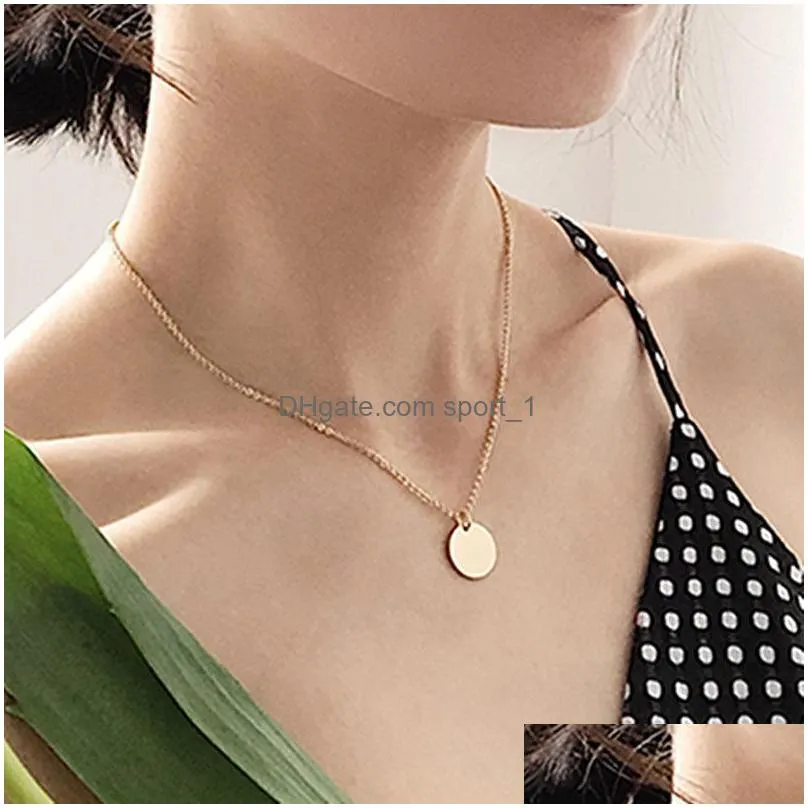 minimalist jewelry clavicle round coin pendant necklace for women gold silver stainless steel chain dog tag collares necklaces customize diy fashion