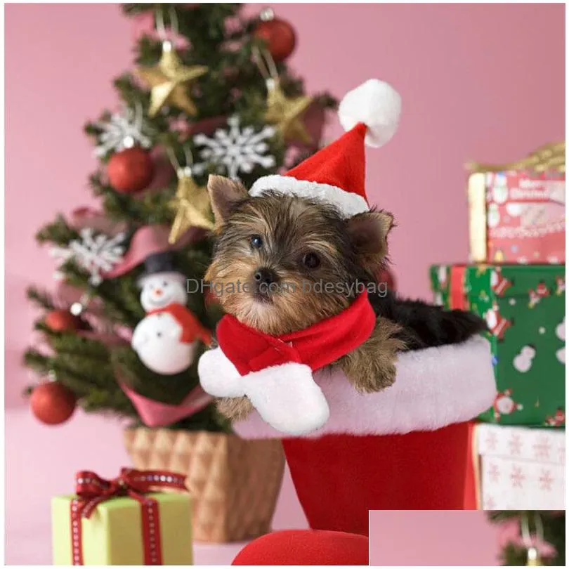 merry christmas pet hats puppy santa hat scarf set kitty winter warm neckchief small pets chritsmas costume set