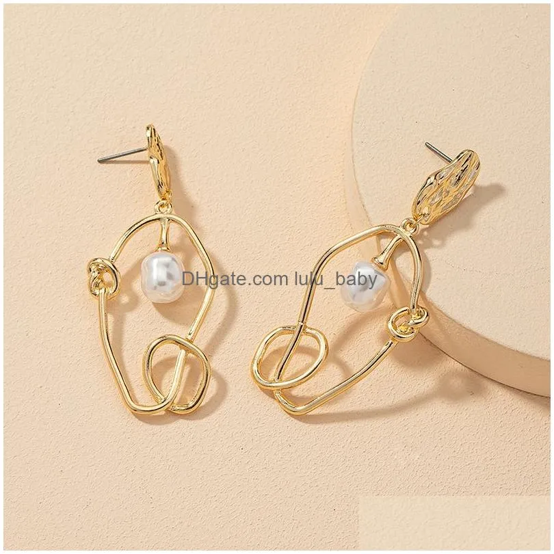 korean trend irregular pearl alloy hoop earrings for women gold color aretes de mujer modernos kawaii jewelry good design gift
