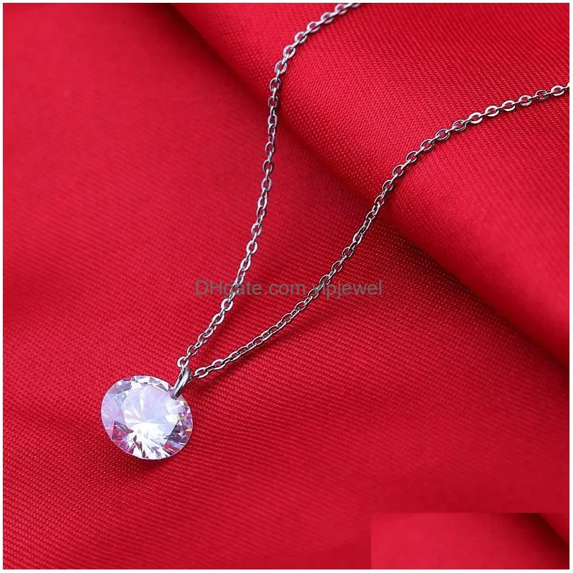  round cz pendant necklace cubic zirconia stainless steel 18k gold plated chain necklace round crystal wedding anniversary jewelr