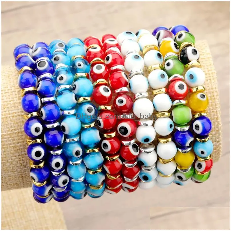 1pc braided glass crystal beaded strands bracelet round trendy evil eye charm bracelets for women man birthday girls elastic handmade