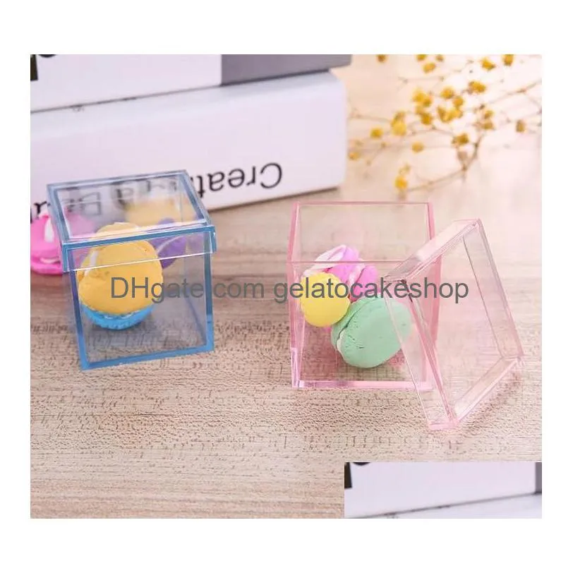 transparent cube wedding favor candy box macaron case clear gift boxes christmas baby shower party supplies