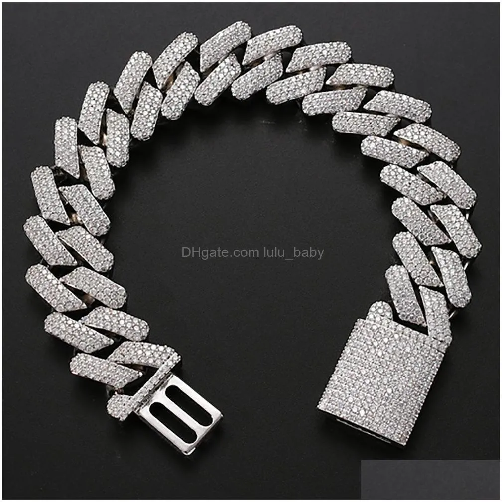 20mm diamond  prong cuban link chain bracelets 14k white gold iced out icy cubic zirconia jewelry 7inch 8inch 9inch cuban
